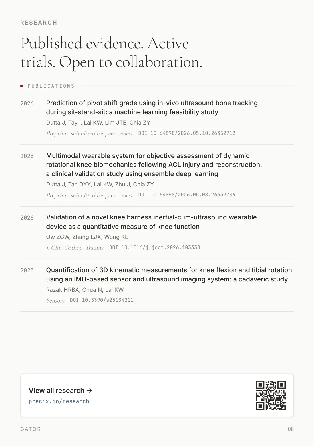 Page 8: Research — Published evidence and active trials